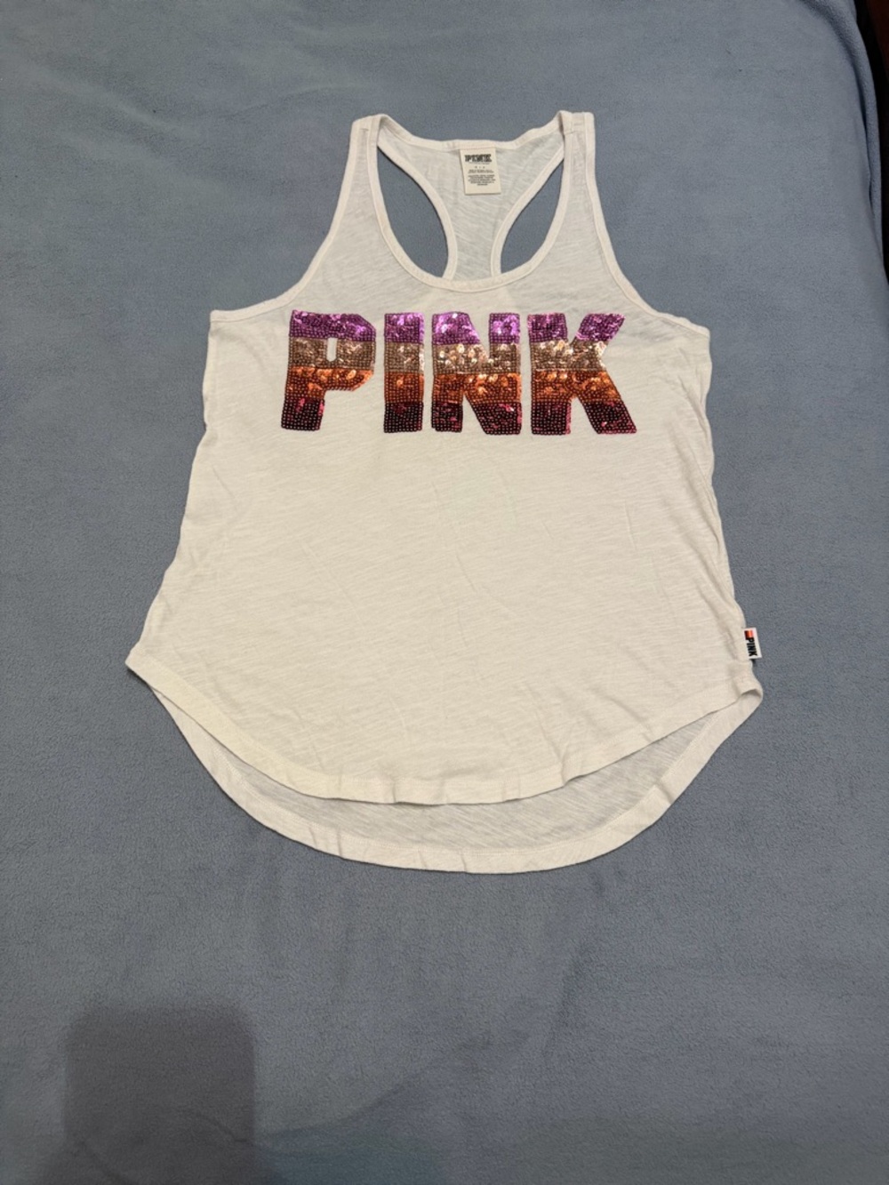 PINK VS BLING Sequin Logo White Racerback Tank - PINK Victoria's Secret